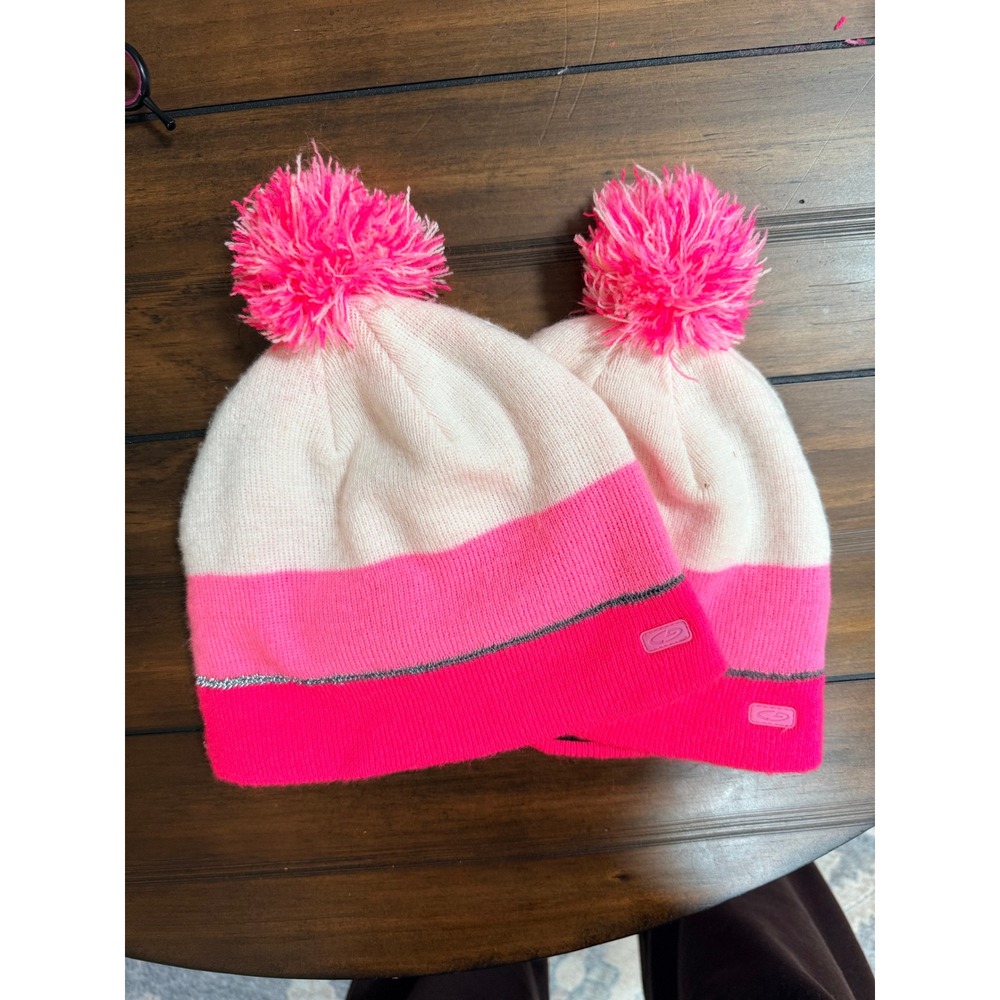 Champion C9 Girls Beanie Hat Set 2 Pack Pink White Pom Pom Knit Winter Caps 1SZ